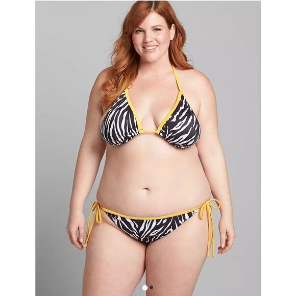 Lane Bryant string bikini black and white with yellow zebra print Size 20 - Picture 1 of 7